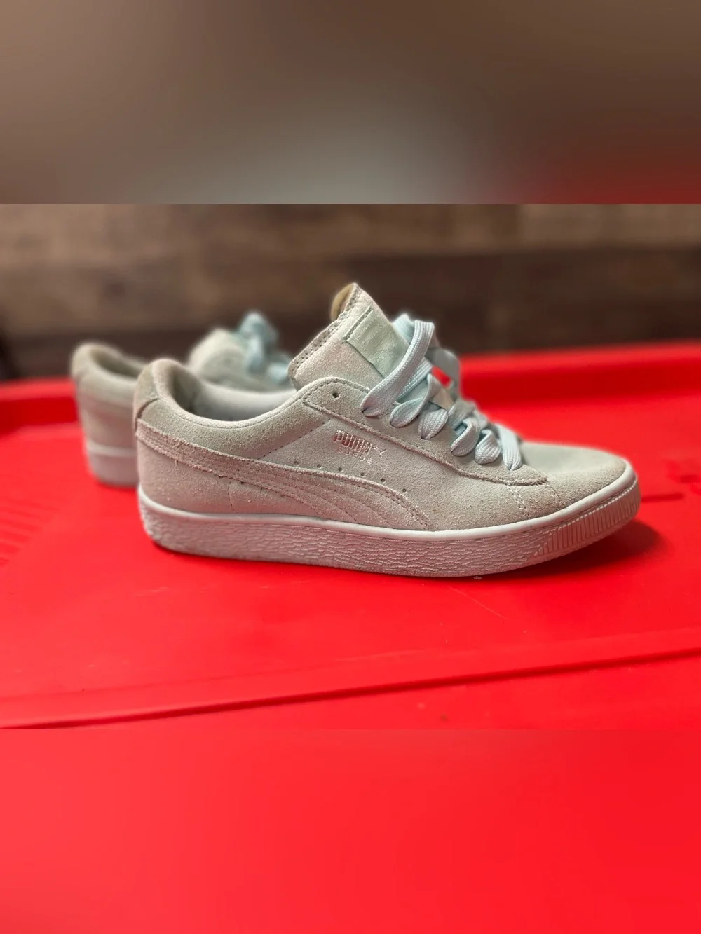 2 pairs Puma Kids Suede Sneakers in Dusty Rose light blue  with Gold Logo